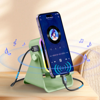 Wireless Induction Audio Speaker Stand, 5-in-1 Cellphone Holder, 3500mAh Rechargeable Emergency Power Bank, 360° Adjustable Mobile & Tablet Stand with Colorful Ambient Light, Ideal Gift for Men and Women