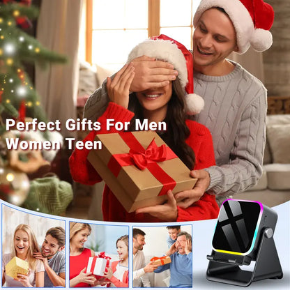 Wireless Induction Audio Speaker Stand, 5-in-1 Cellphone Holder, 3500mAh Rechargeable Emergency Power Bank, 360° Adjustable Mobile & Tablet Stand with Colorful Ambient Light, Ideal Gift for Men and Women